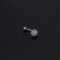 Edelstahl gebogene Hantel Piercing mit glitzernden Zirkon Blumen Ohrring Körperschmuck - Stil 4 Silber / Stift 1.2x6mm