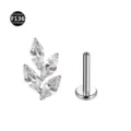 Titan F136 Piercing Schmuck mit funkelnden Zirkonia Blättern Stecker flache Rückseite Ohr. - 1,0 * 6 mm Gewinde M0,9 / Weiß