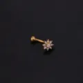 Goldenes gebogenes Piercing mit funkelndem Zirkonia Blumen Kristall Ohrschmuck Echtschmuck. - Stil 4 Gold / Stift 1.2x6mm