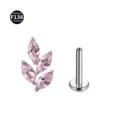 Titanium Piercing Schmuck mit rosa Zirkonia Blätter Cluster und flacher Rückseite. - 1,0 * 6 mm Gewinde M0,9 / Rosa