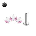 F136 Titan 7 Markise Edelstein Koerper Piercing Labret Steck Ohrring Schmuck Zubehoer - 1.2x6mm / Rosa Zirkonia + Weiße Jade