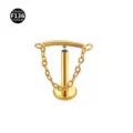 F136 Titanium Piercing Jewelry Body Piercing Lip Stud Earring with Chain Gold Tone - 1.2*6mm (Thread M0.9) / Single Chain Gold