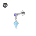 F136 Titanium Labret Stud With Purple Gem Blue Opal Kite Dangle Body Piercing Jewelry - OP26 + Purple Zirconia