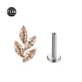 F136 Titan Labret Piercing Schmuck Champagner Zirkonia Blatt Ohrstecker Piercing - 1,0 * 6 mm Gewinde M0,9 / Champagner