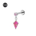 ASTM F136 titanium labret piercing stud with pink opal kite dangle and clear crystal top. - OP23 + Pink Zirconia