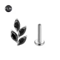 F136 Titan Labret Piercing mit schwarzen Zirkonia Blatt Cluster Ohrstecker Schmuck. - 1,2*6 mm Gewinde M0.9 / Schwarz