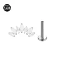Titan Körperpiercing Schmuck mit 7 Marquise Zirkonia Steinen flache Rückseite Labret Ohrring. - 1,0 x 6 mm / Gewinde M0,9 / Weißer Zirkonia + Weiße Jade