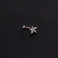 Edelstahl gebogene Stab Piercing Schmuck mit funkelndem Zirkonia Blumen Design. - Silber (Stil 6)