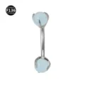 F136 titanium curved barbell body piercing jewelry with light blue stone balls for rook and eyebrow. - Pale Green