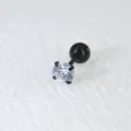 Schwarzer Edelstahl Knorpel-Piercingstecker mit klarem Zirkonia Kristall Variante. - Stab 0,8x6 mm / Stein 1,5 mm / Schwarz Weiß