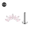 Titan Piercing Labret Stecker mit Krone und rosa Steinen für Ohr Knorpel und Helix. - 1,0 x 6 mm / Gewinde M0,9 / Rosa Katzenauge + Rosa Zirkonia