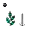 F136 Titan Gruener Zirkon Blatt Labret Piercing fuer Knorpel Ohrstecker Modeschmuck - 1,2*6 mm Gewinde M0.9 / Grün
