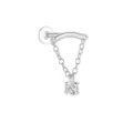 Titanium body piercing labret stud with chain pendant and cubic zirconia for daily wear style. - 1.2*6mm (Thread M0.9) / Round Pendant Silver