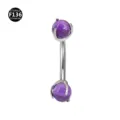 Titanium curved barbell body piercing jewelry with purple stones for rook or eyebrow - Purple