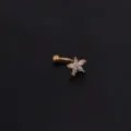 Edelstahl gebogene Hantel Piercing Schmuck mit funkelndem Zirkon Blumen Top für Ohr oder Braue. - Stil 6 Gold