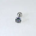 Edelstahl Piercing Ohrring mit buntem Zirkonia Stein und feinem Stab, ein Stück. - Stab 0,8x6 mm / Stein 1,5 mm / Silber Bunt (1 Stück)