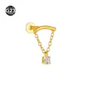 Titanium chain piercing labret stud body jewelry with crystal charm for ear and lip piercing - 1.2*6mm (Thread M0.9) / Round Pendant Gold