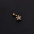 Goldfarbenes Edelstahl Piercing gebogen mit weißem Zirkonia Schneeflocken Motiv. - Stil 7 Gold