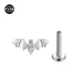 Titanium F136 Fledermaus Flügel Labret Piercing Ohrstecker mit funkelndem Zirkonia Stein - Fledermausflügel / 1,2*6 mm Gewinde M0.9