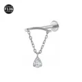 Titanium body piercing jewelry with chain and pear crystal pendant, secure flat back labret stud. - 1.2*6mm (Thread M0.9) / Teardrop Pendant Silver / 15.0