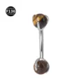 Titanium curved barbell rook piercing jewelry with natural stone ball ends, sterile packed. - Tiger's Eye