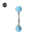 Titanium curved barbell body piercing jewelry with blue stone beads for rook and eyebrow. - Turquoise