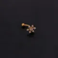 Goldfarbener Edelstahl gebogener Barbell Piercing mit funkelnden Zirkonia Schneeflocke Anhänger. - Stil 8 Gold