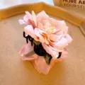 Pink floral hair claw clip, elegant fabric flower shark clip for women and girls daily styling. - Hair Claw / Pink
