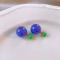 Double ball stud earrings with purple and green spheres, stylish asymmetric fashion jewelry. - Purple Ball Style (50#)