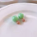 Green and pink double ball earrings, cute asymmetric resin sphere ear studs for women. - Green Ball Style (51#)