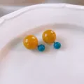 Fashion colorful double ball earrings minimalist resin ear studs chic jewelry for women - Yellow Ball Style (52#)