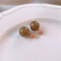 Chic double ball earrings in caramel and pink, stylish resin stud earrings for women. - Coffee Ball Style (53#)
