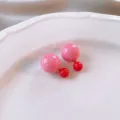 Double ball earrings pink and red resin sphere earrings sweet trendy ear jewelry for women - Pink Ball Style (54#)