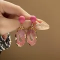 Orecchini pendenti in vetro rosa Punti dorati Stile dolce per donna Gioielli eleganti - Vetro in Resina Rosa (19#)