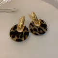 Retro leopard print resin geometric stud earrings with textured gold top design for women. - Hammered Stitching (102#)
