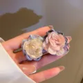 Chic fabric flower hair clip or earrings, sweet and elegant daily wear accessory style. - Pink Blue Flower (26#)