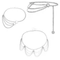 Silver metal multi-layer waist chain set with vintage ring and flower for women fashion. - Three-Piece Set Waist Chain / Silver