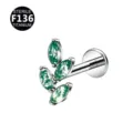 Hochwertiger Titan Labret Stecker Gruene Markisenstein Blatt Knorpel Piercing Ohrring - 1,2*8 mm Gewinde M0.9 / Silbergrünes Grasmuster