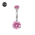 F136 Titanium Belly Button Ring with Pink Zircon Stones Body Piercing Jewelry for Women - 1.6x10mm / Silver Pink