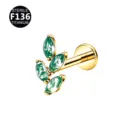 Titanium Piercing Ohrring mit filigranen grünen Zirkonia Blättern in schicker Fächerform. - 1,2*8 mm Gewinde M0.9 / Goldgrünes Grasmuster