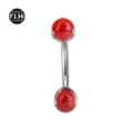 F136 Titanium Curved Eyebrow Barbell Piercing with Red Stone Balls, Body Jewelry Variant. - Red