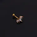 Edelstahl gebogenes Piercing mit Zirkonia Kristallen in geschwungener Blätteroptik. - Stil 9 Gold
