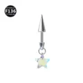 Detailansicht von F136 Titan Piercing Schmuck mit Kegelspitze und funkelndem Sternenanhänger. - 1.2x8mm Stablänge / Fünfzackiger Stern AB
