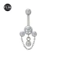 F136 titanium navel ring with sparkling cubic zirconia, hanging chains body piercing jewelry. - 1.6x10mm / Three Round Rhinestones