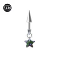 Titanium Piercing Detailansicht mit geradem Stab, Kegelspitze und schönem Sternkristall. - 1.2x8mm Stablänge / Stern - Regenbogen