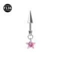 Detailansicht des F136 Titan Piercingschmucks mit einem funkelnden rosa Kristallstern. - 1.2x8mm Stablänge / Pentagramm Rosa
