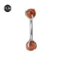 Titanium curved barbell eyebrow rook piercing jewelry with sparkly goldstone beads, secure fit. - Orange Baby's Breath
