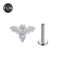 Titan F136 Piercingschmuck mit funkelnden Zirkonia Steinen im Fledermaus Design für Ohr. - Fledermausflügel-Stil mit Strass / 1,2*8 mm Gewinde M0.9 / Weiß