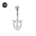 F136 Titanium Navel Ring Dangle Body Piercing Jewelry with Cubic Zirconia Stones - Silver Three Marquise Stones [Cylindrical Head]