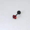 Schwarzer Edelstahl Barbell Piercing Ohrring mit funkelndem rotem Zirkonia Stein. - 1 Stück (0,8x6mm Stab / 2mm Stein) / Schwarz-Rot